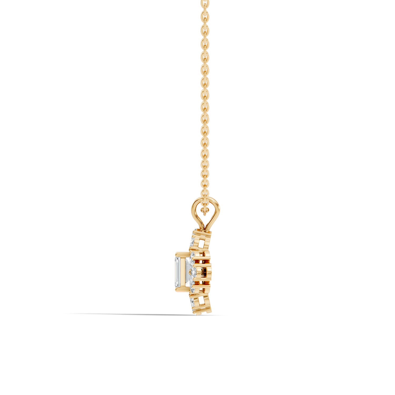 Emerald Cut Solitaire Diamond Pendant with Pear Cluster Halo