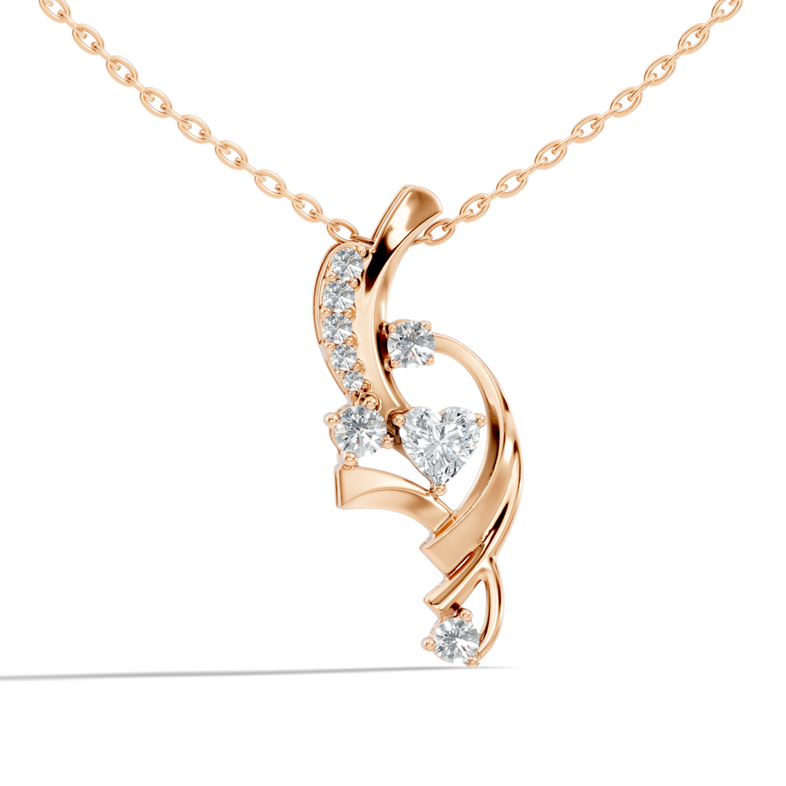 Swirl Ribbon Heart Diamond Pendant
