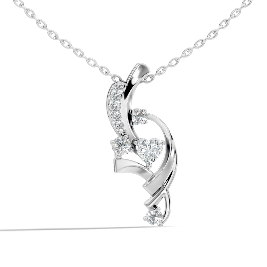 Swirl Ribbon Heart Diamond Pendant