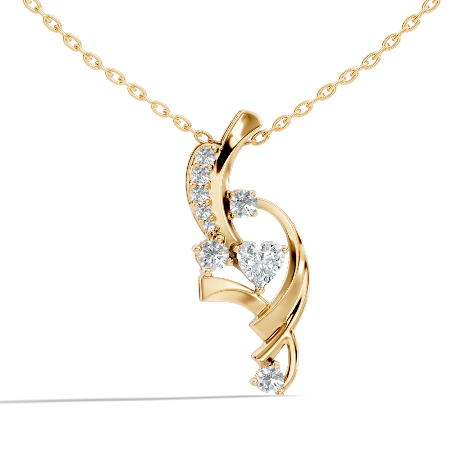 Swirl Ribbon Heart Diamond Pendant