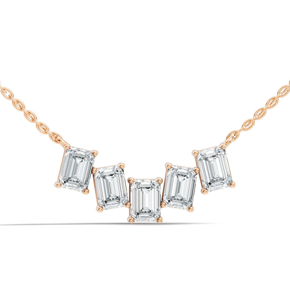 5-Stone Curved Emerald Cut Diamond Journey Necklace Pendant