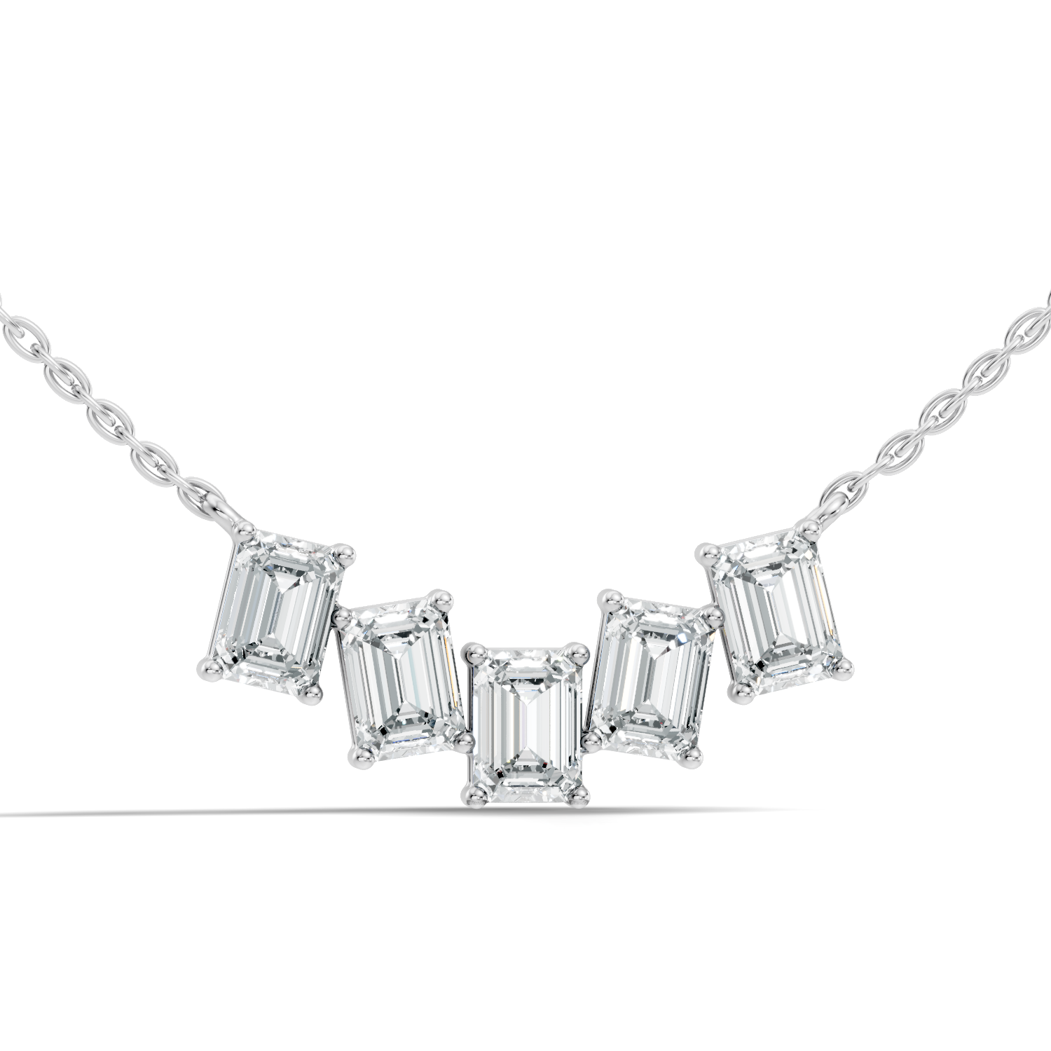 5-Stone Curved Emerald Cut Diamond Journey Necklace Pendant
