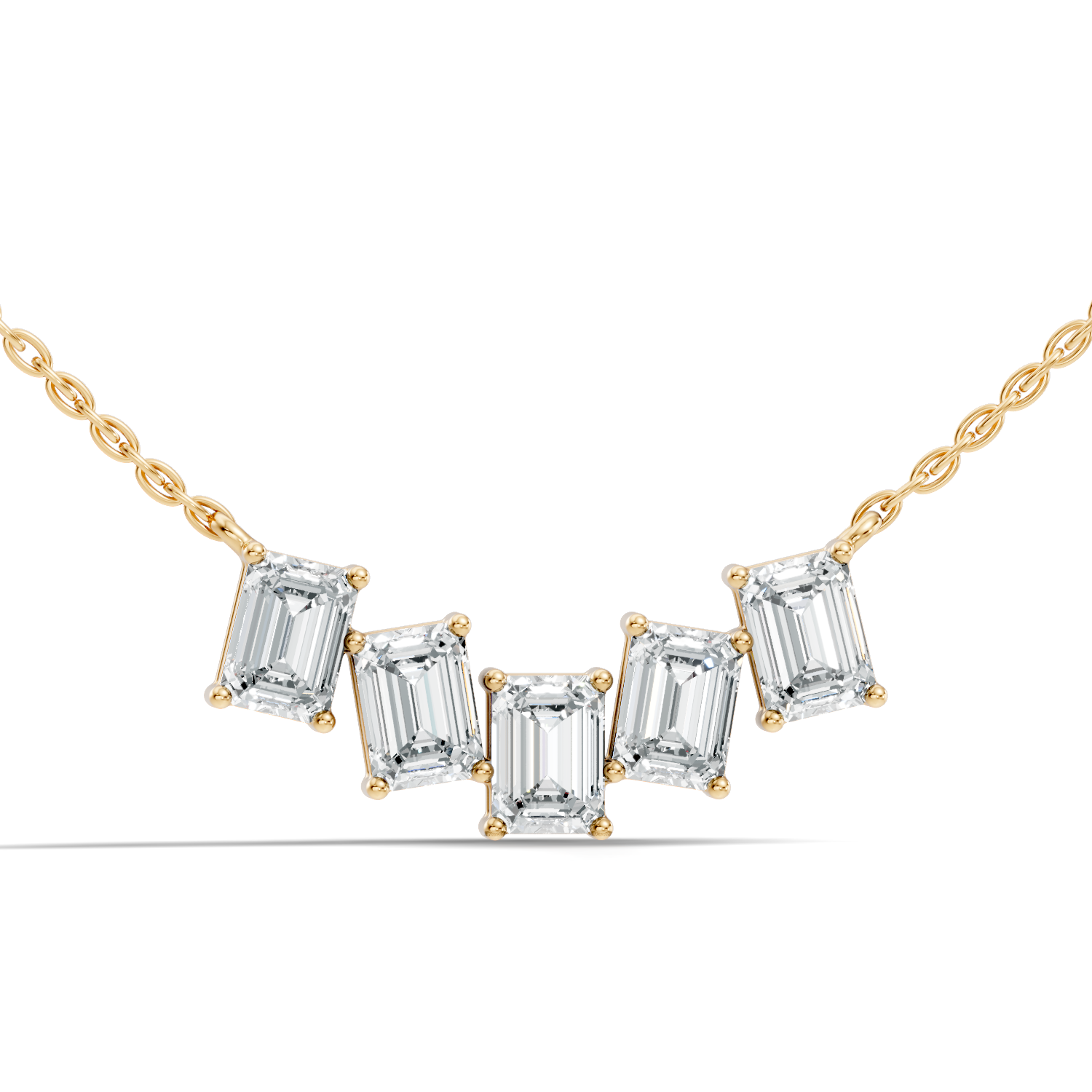 5-Stone Curved Emerald Cut Diamond Journey Necklace Pendant