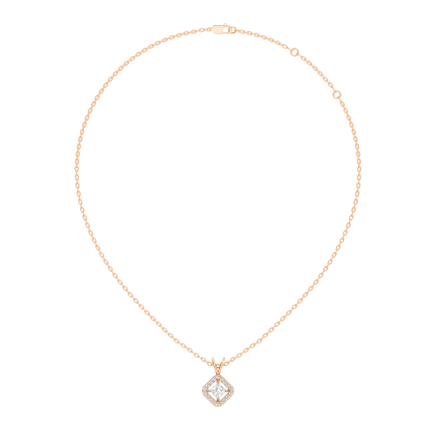 Princess Cut Diamond Floating Solitaire Rhombus Halo Pendant