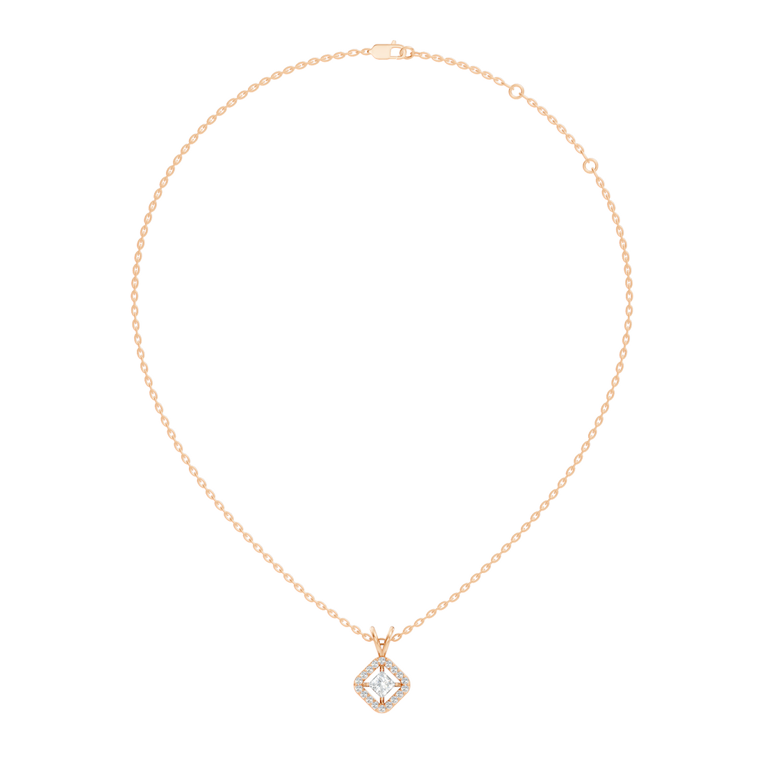 Princess Cut Diamond Floating Solitaire Rhombus Halo Pendant