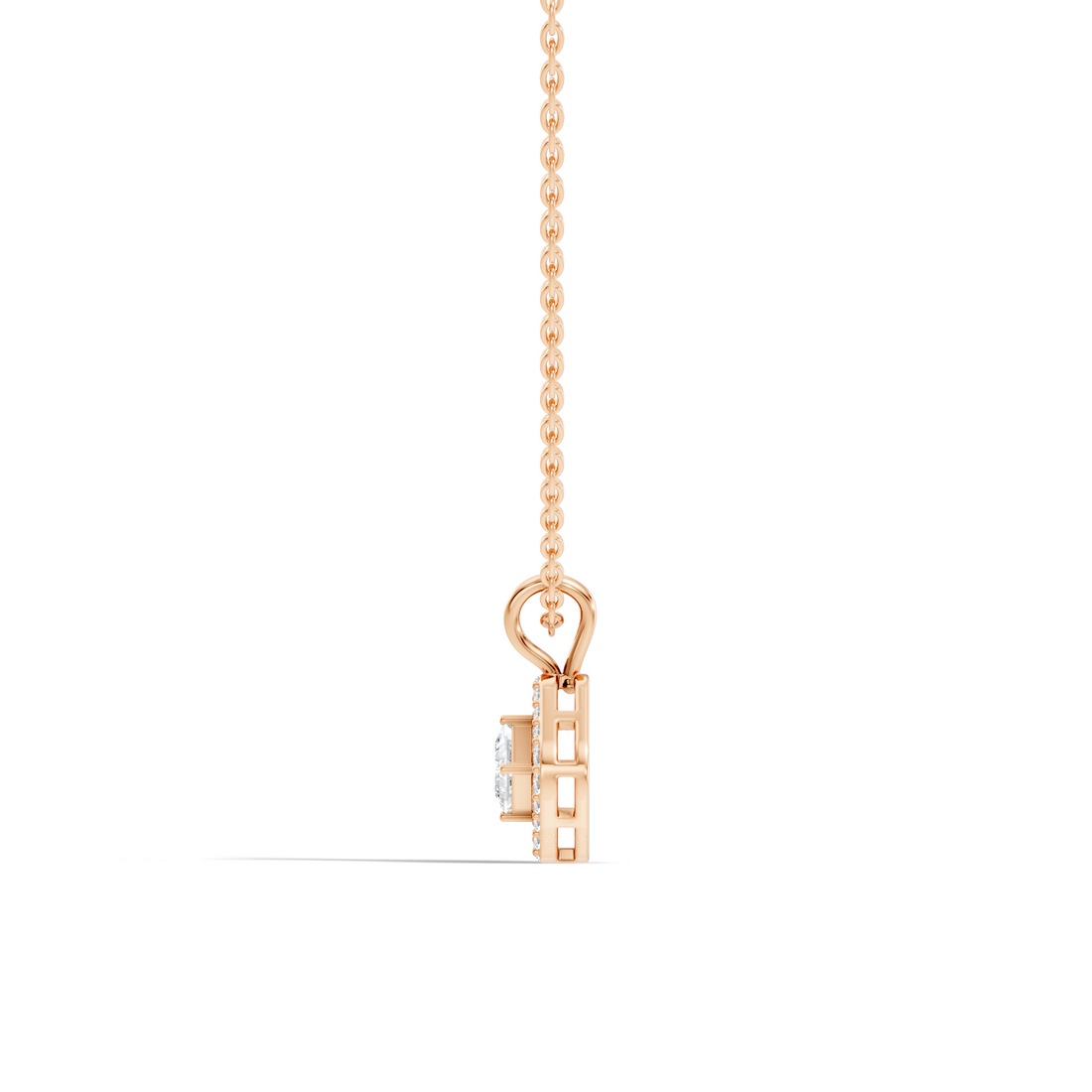 Princess Cut Diamond Floating Solitaire Rhombus Halo Pendant