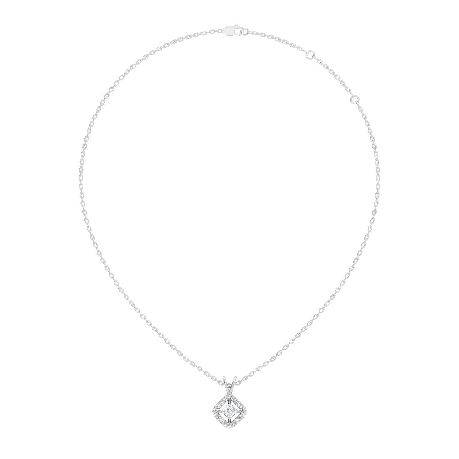 Princess Cut Diamond Floating Solitaire Rhombus Halo Pendant