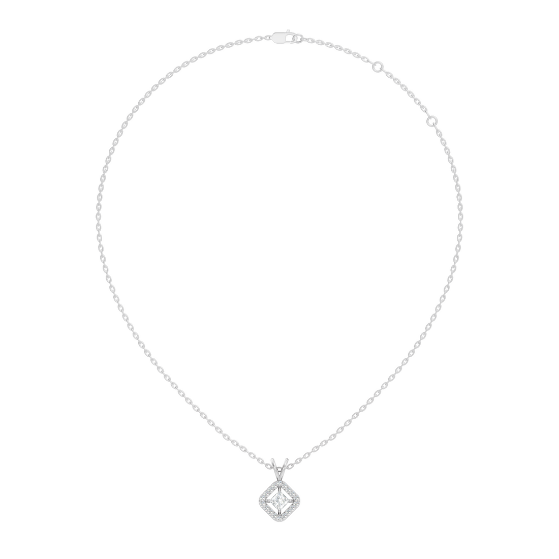 Princess Cut Diamond Floating Solitaire Rhombus Halo Pendant