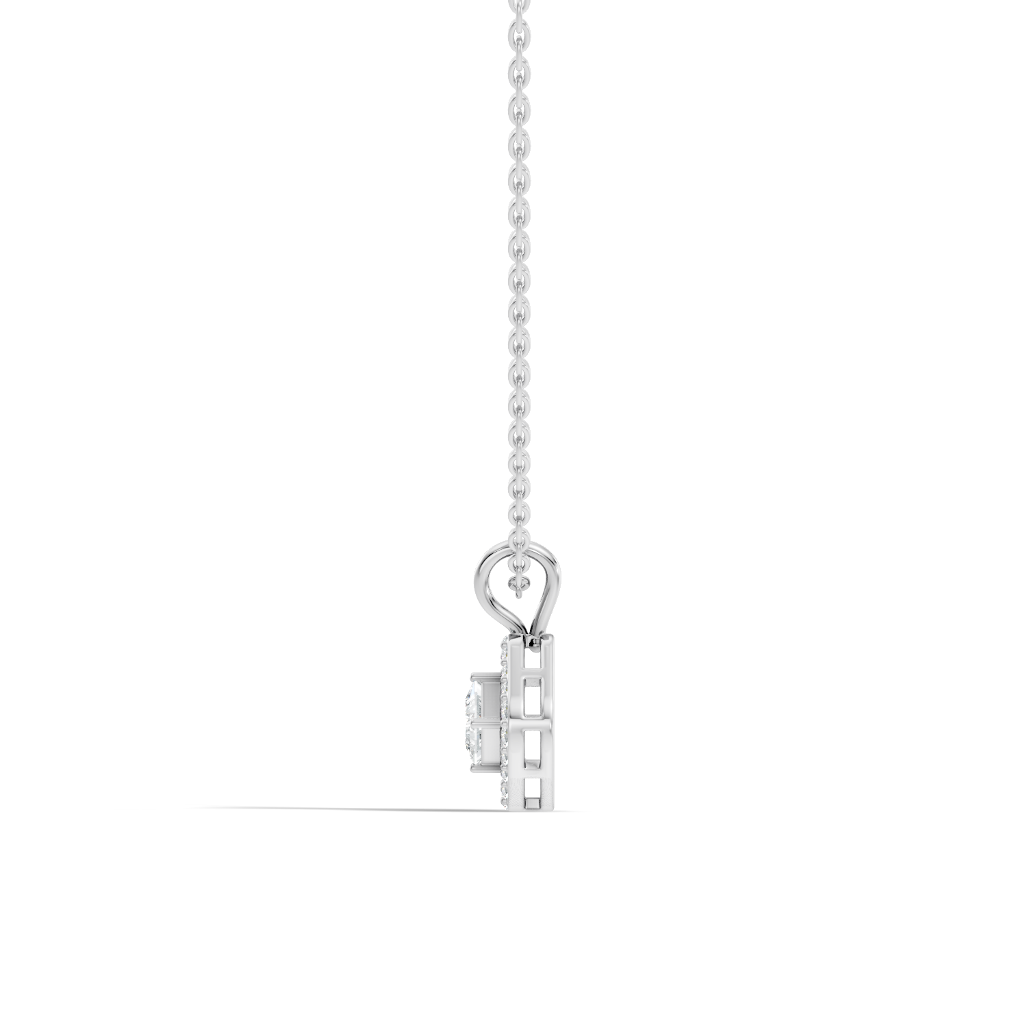 Princess Cut Diamond Floating Solitaire Rhombus Halo Pendant