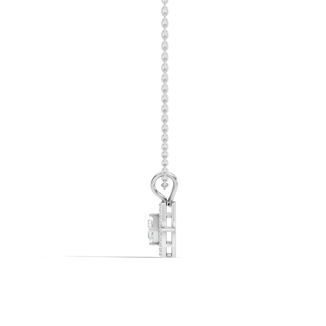 Princess Cut Diamond Floating Solitaire Rhombus Halo Pendant
