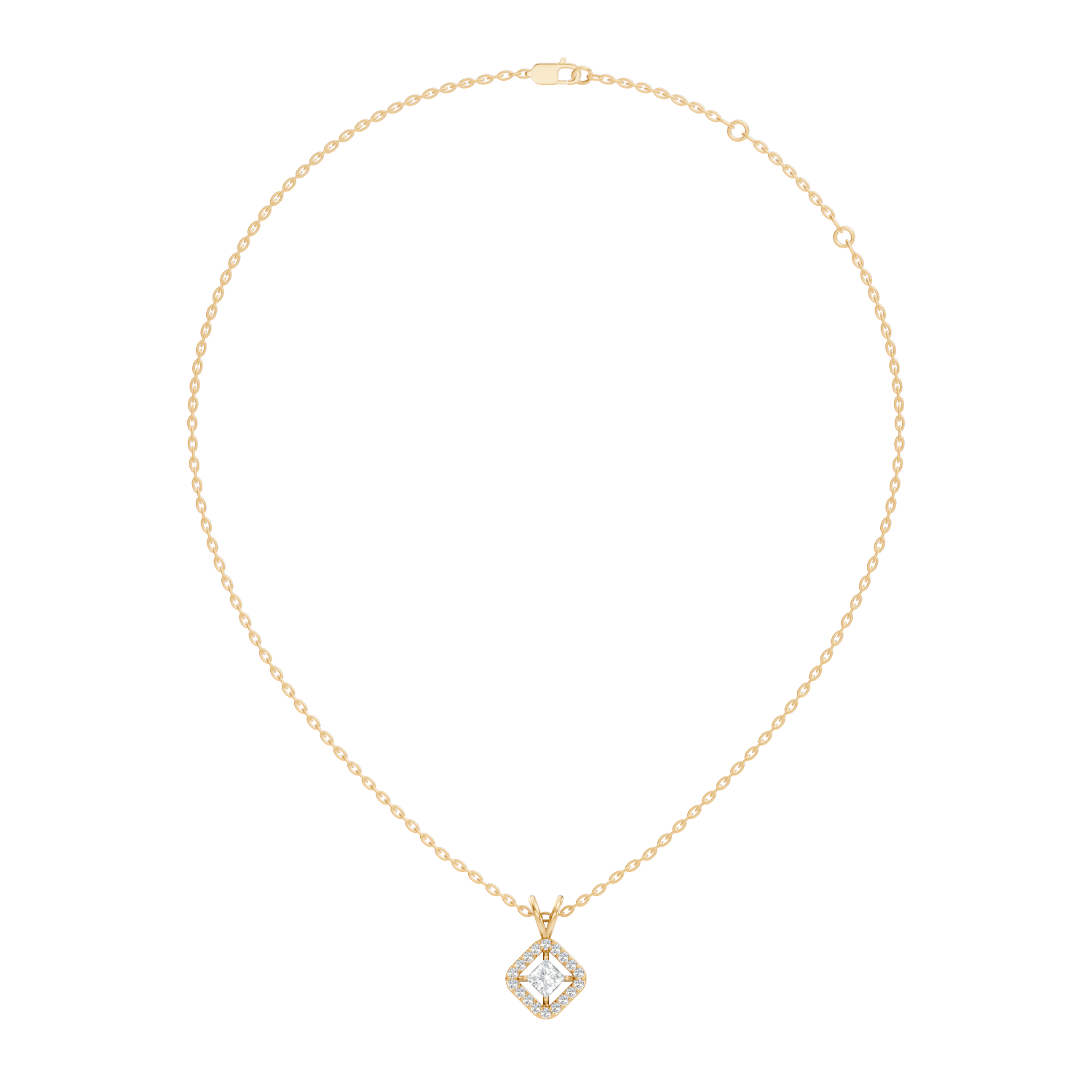 Princess Cut Diamond Floating Solitaire Rhombus Halo Pendant