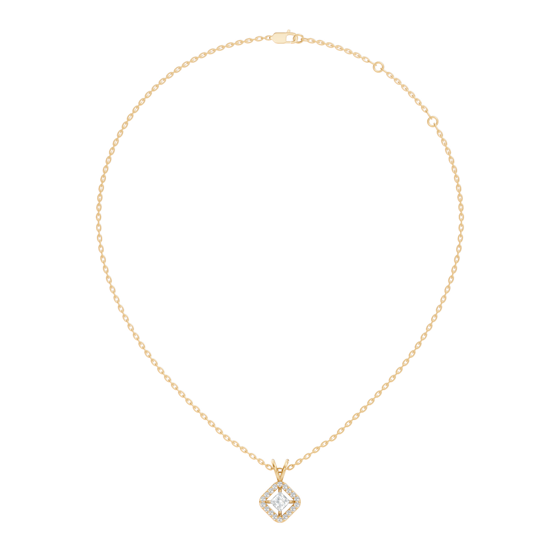 Princess Cut Diamond Floating Solitaire Rhombus Halo Pendant