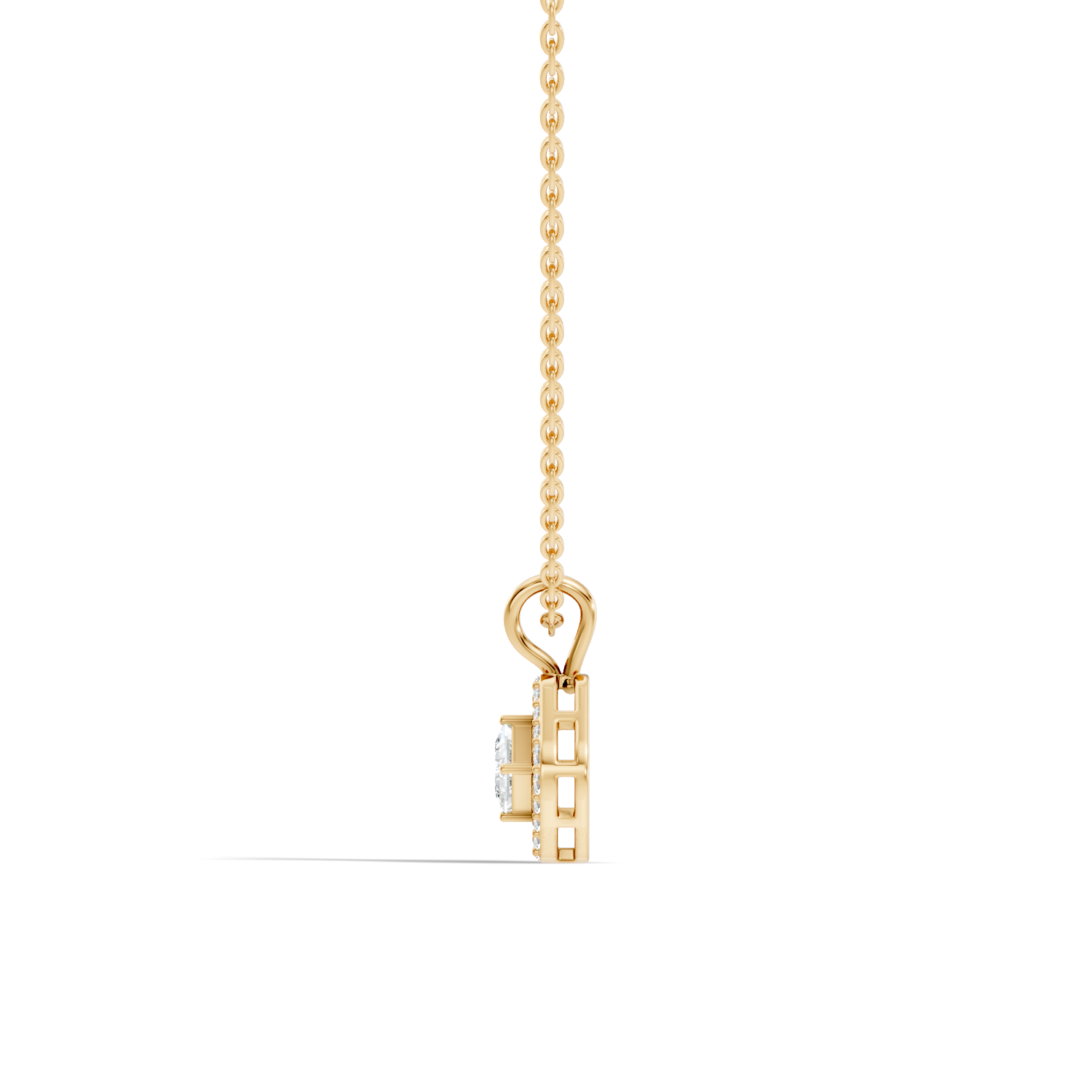 Princess Cut Diamond Floating Solitaire Rhombus Halo Pendant