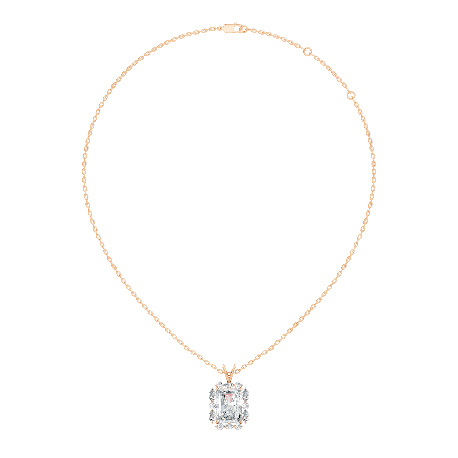 Radiant Cut Solitaire Diamond Pendant with Marquise & Round Halo