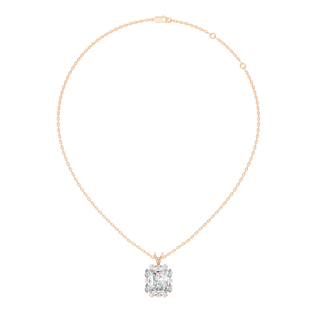 Radiant Cut Solitaire Diamond Pendant with Marquise & Round Halo