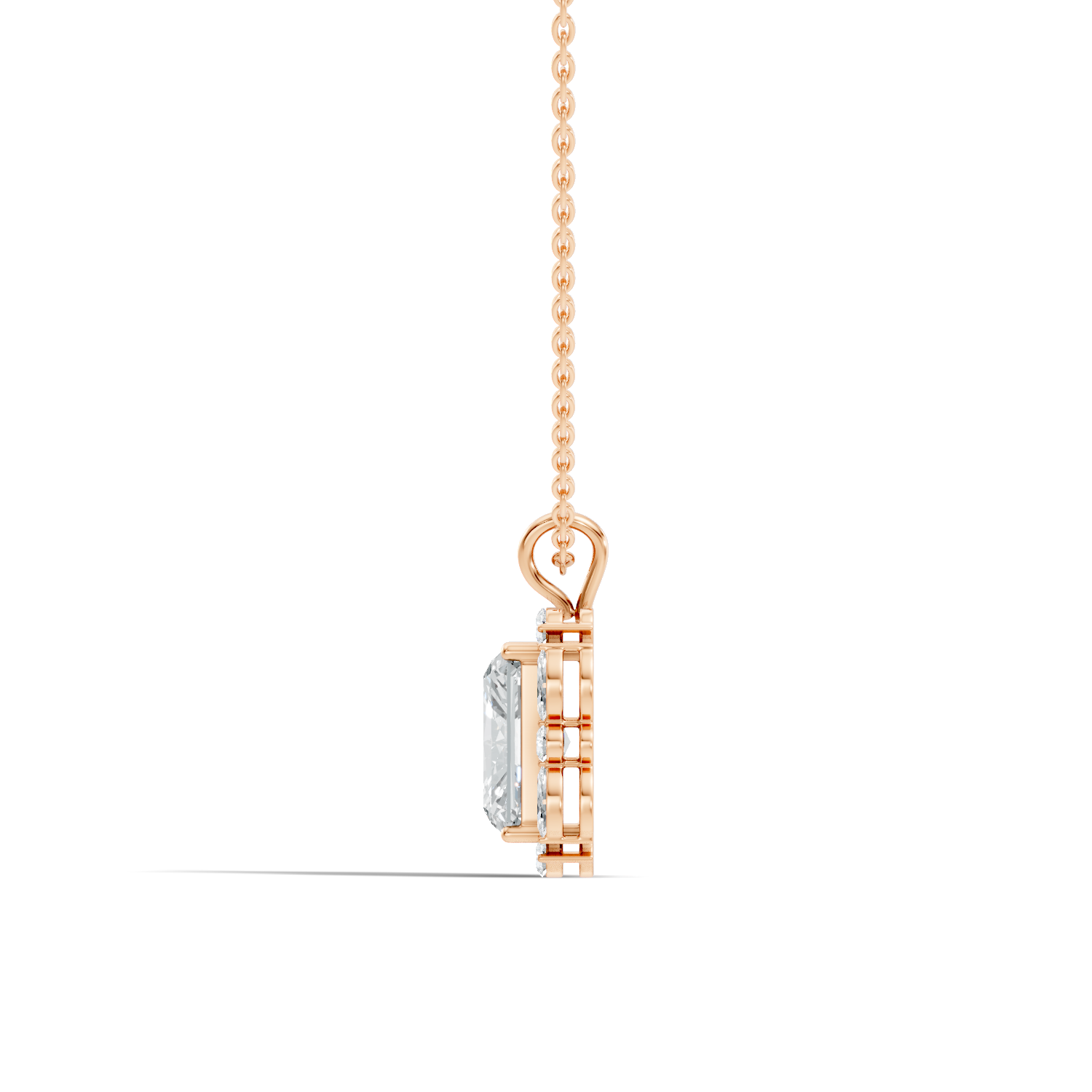 Radiant Cut Solitaire Diamond Pendant with Marquise & Round Halo
