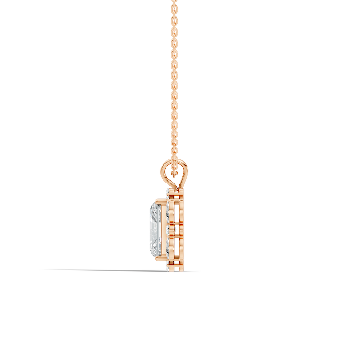 Radiant Cut Solitaire Diamond Pendant with Marquise & Round Halo