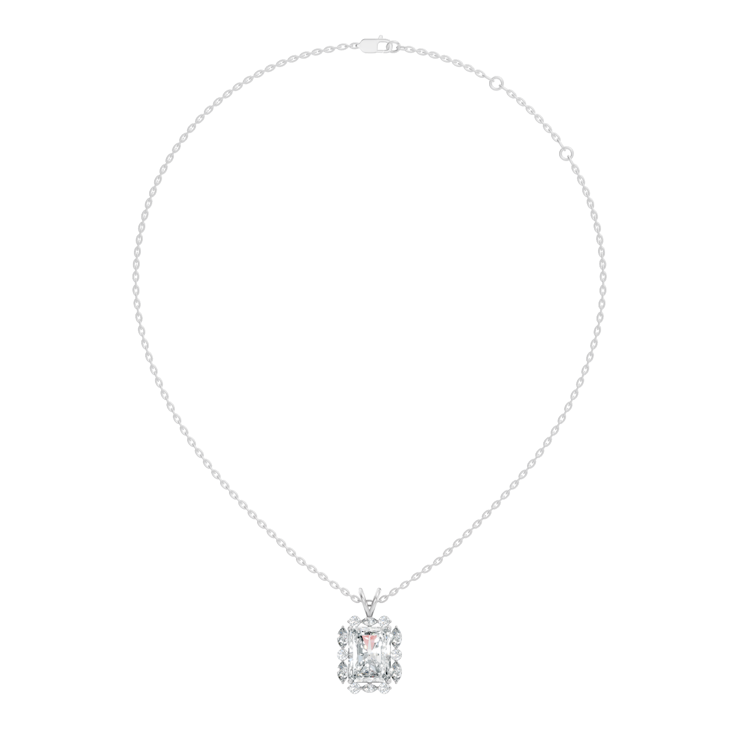 Radiant Cut Solitaire Diamond Pendant with Marquise & Round Halo