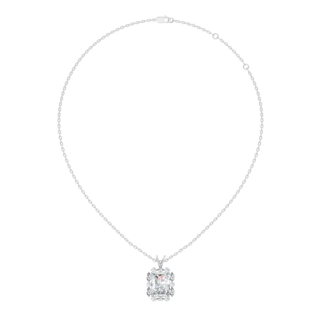 Radiant Cut Solitaire Diamond Pendant with Marquise & Round Halo