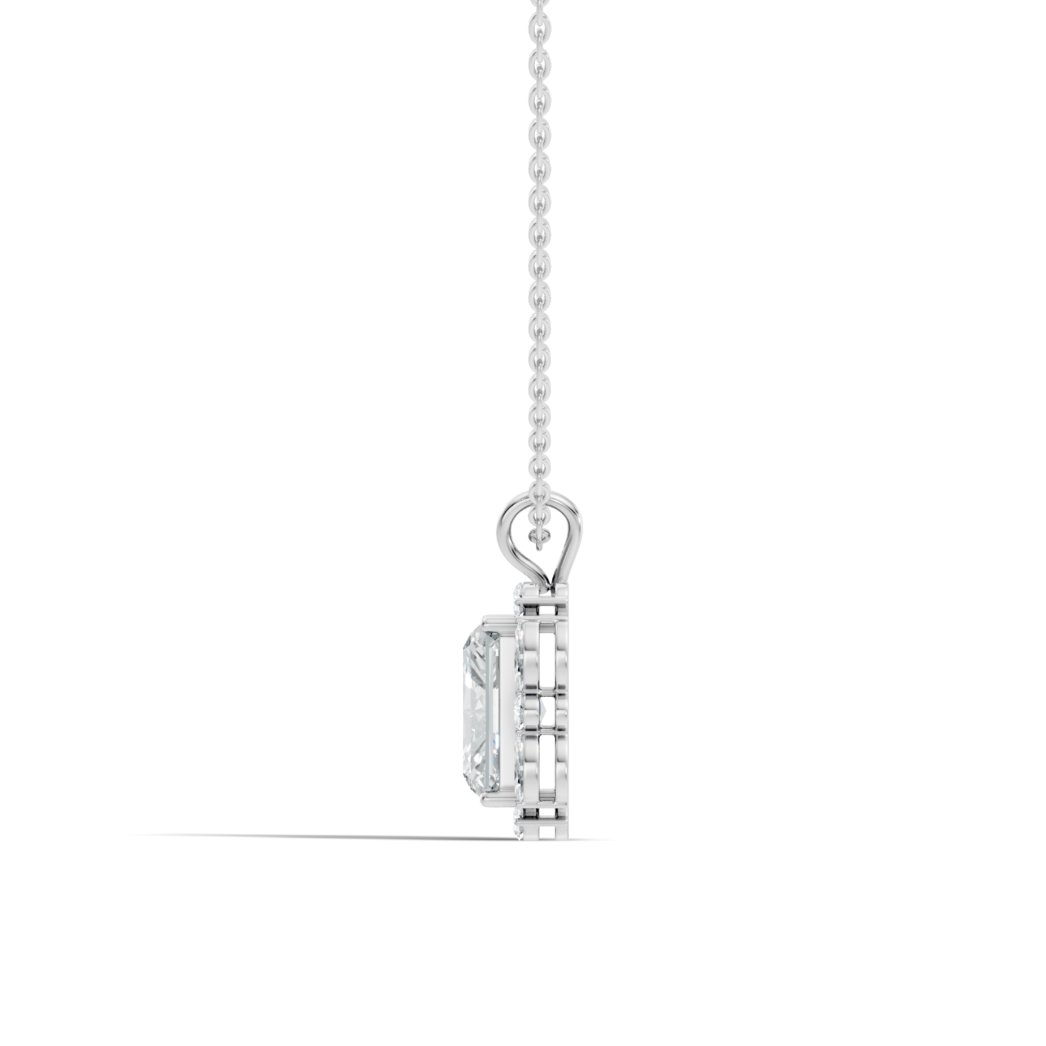 Radiant Cut Solitaire Diamond Pendant with Marquise & Round Halo