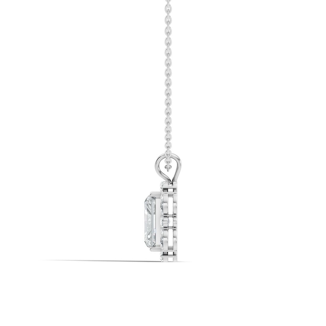 Radiant Cut Solitaire Diamond Pendant with Marquise & Round Halo