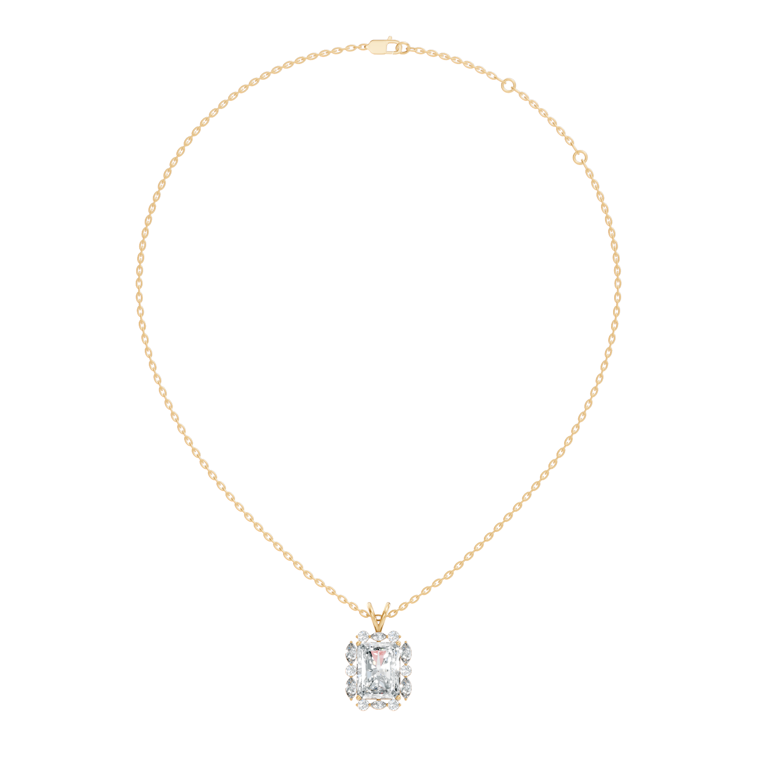 Radiant Cut Solitaire Diamond Pendant with Marquise & Round Halo