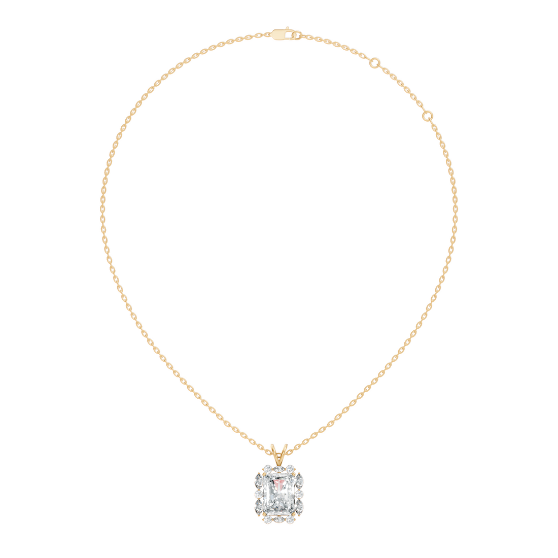 Radiant Cut Solitaire Diamond Pendant with Marquise & Round Halo