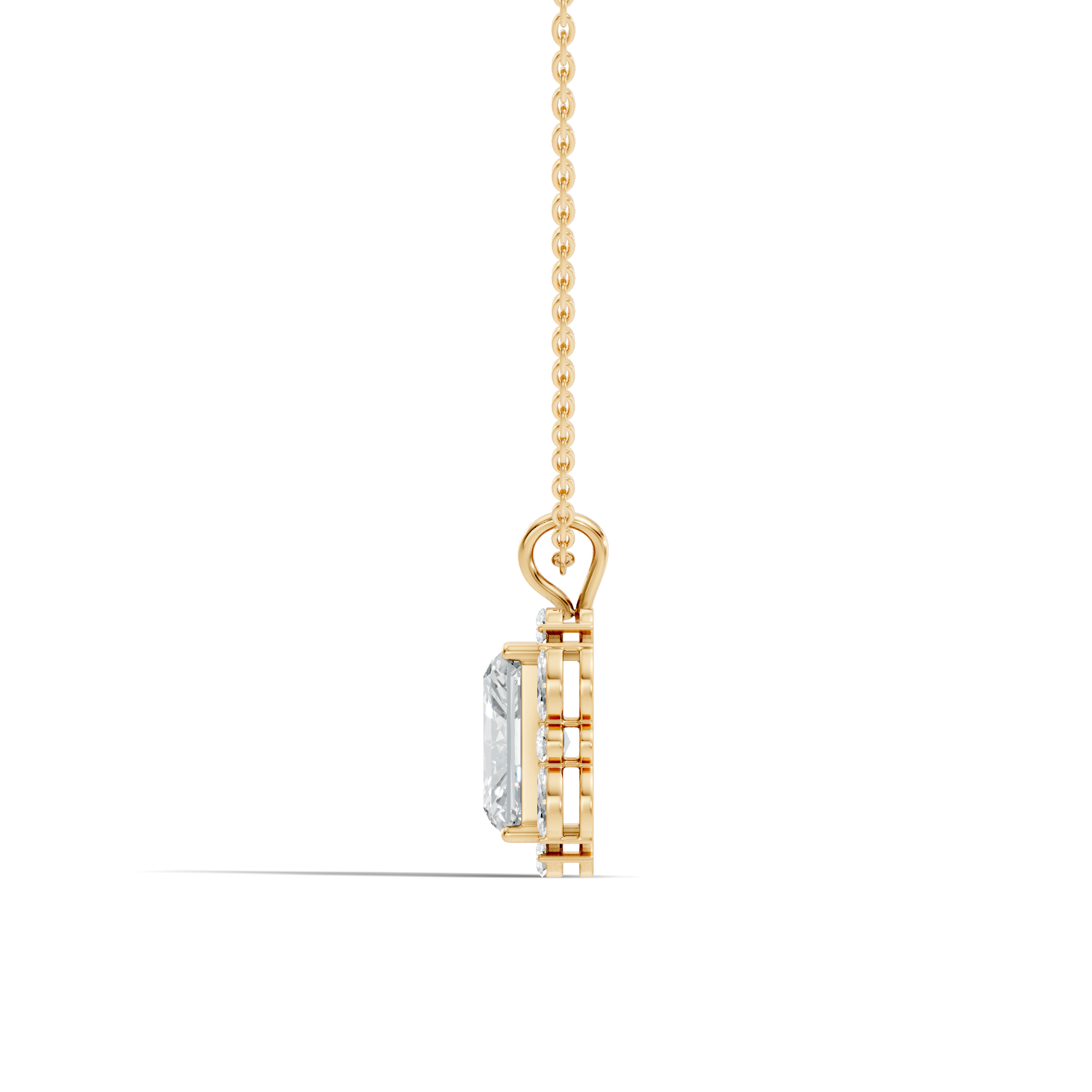 Radiant Cut Solitaire Diamond Pendant with Marquise & Round Halo