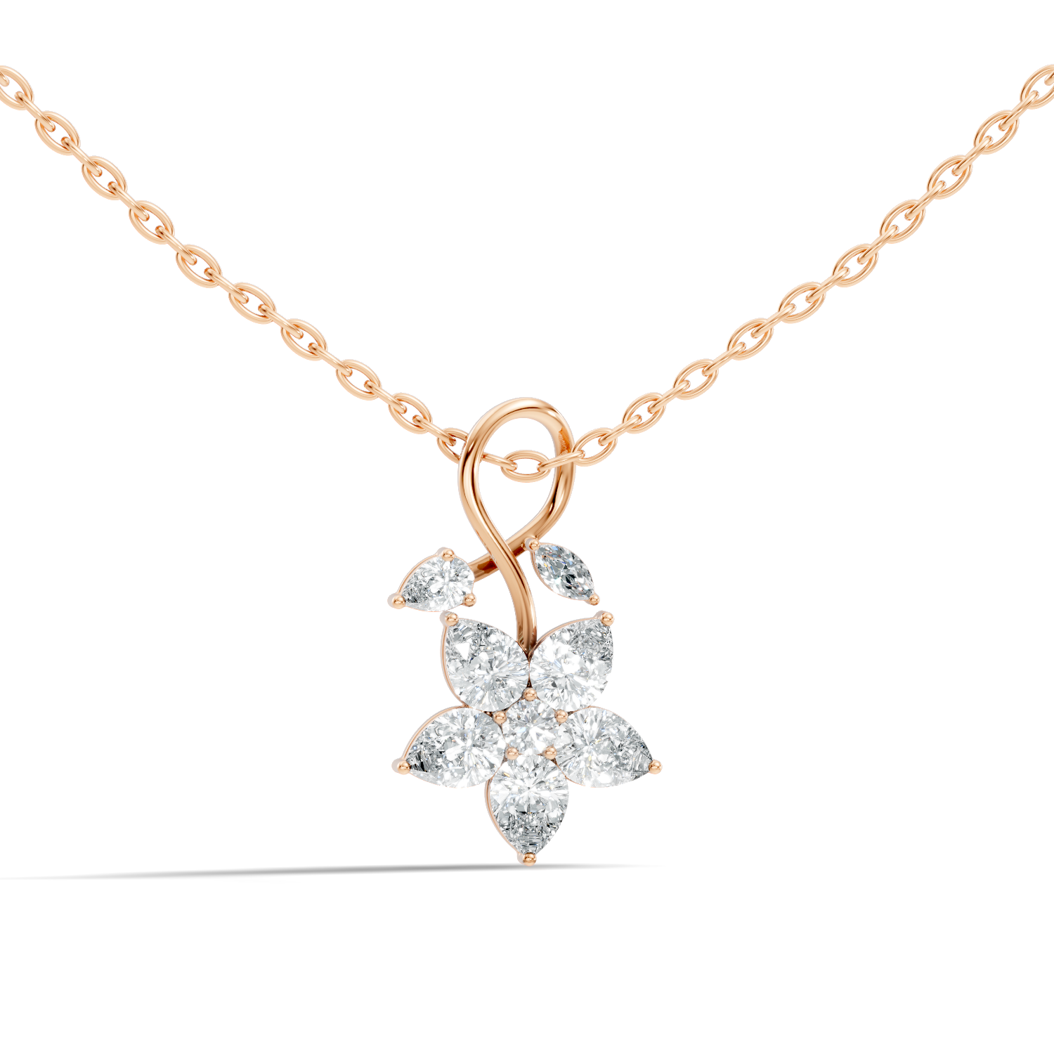 Floral Pear & Marquise Diamond Swirl Drop Pendant