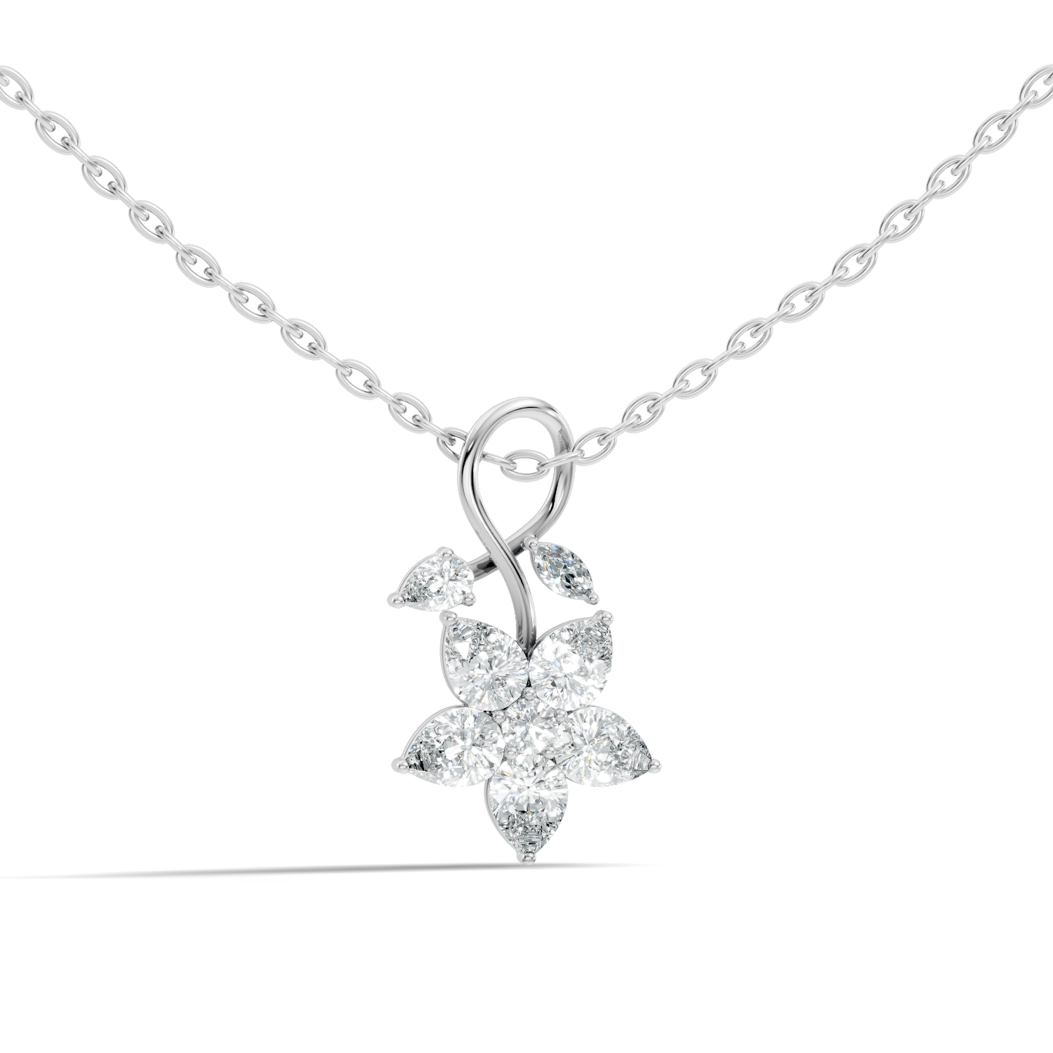 Floral Pear & Marquise Diamond Swirl Drop Pendant