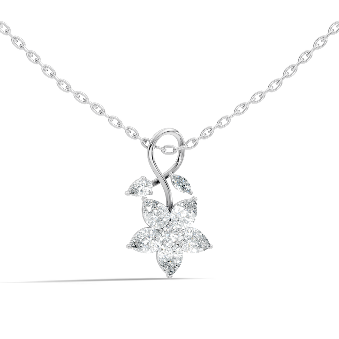 Floral Pear & Marquise Diamond Swirl Drop Pendant