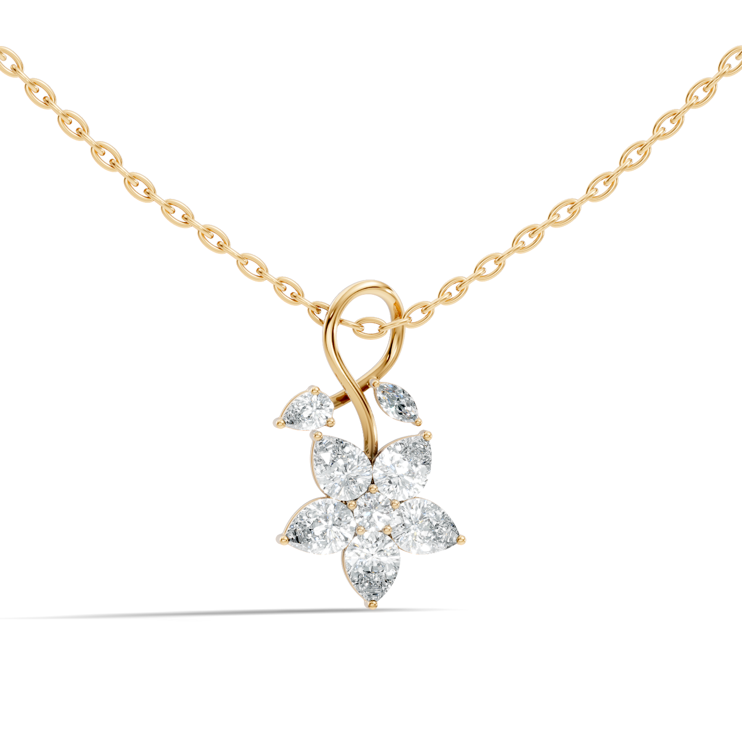 Floral Pear & Marquise Diamond Swirl Drop Pendant