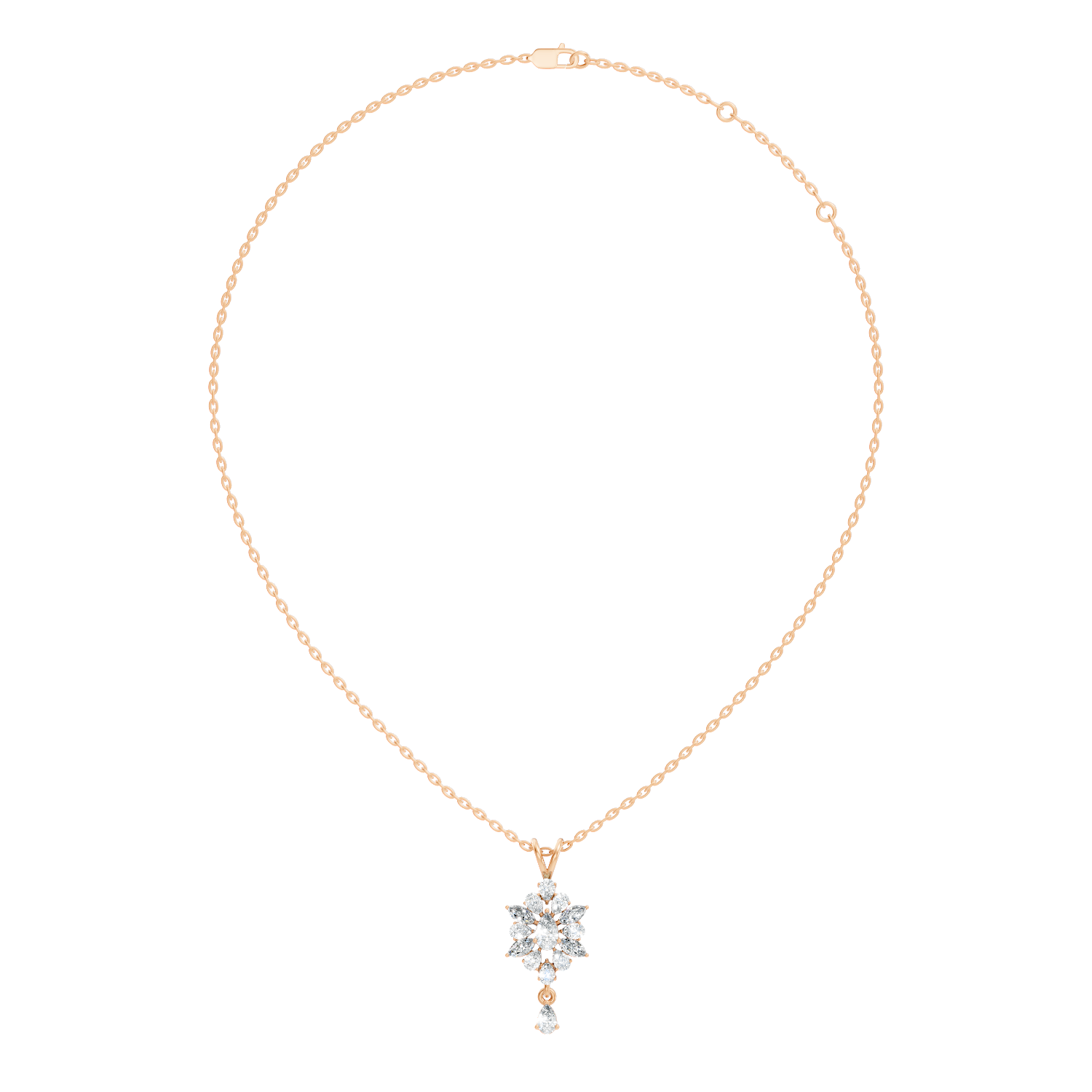 Pear & Marquise Diamond Snowflake Cluster Drop Pendant