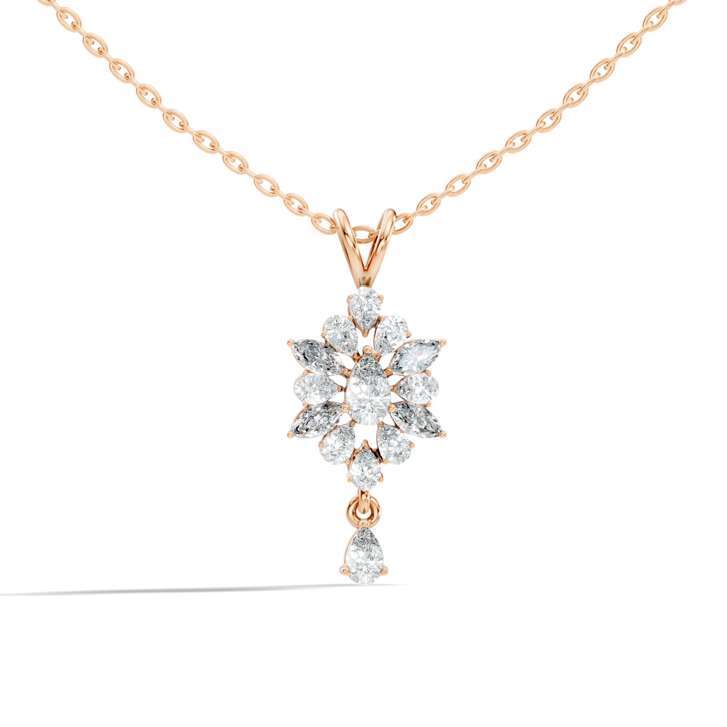 Pear & Marquise Diamond Snowflake Cluster Drop Pendant