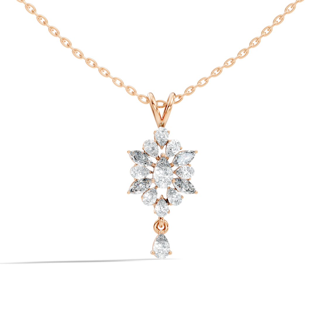 Pear & Marquise Diamond Snowflake Cluster Drop Pendant