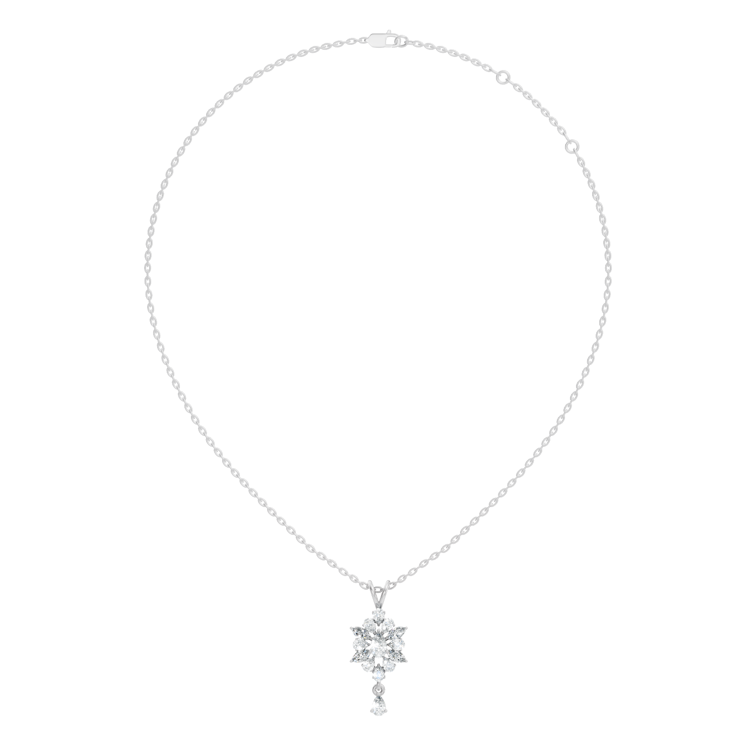Pear & Marquise Diamond Snowflake Cluster Drop Pendant