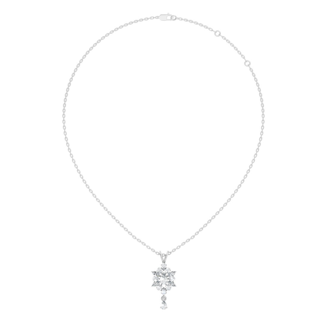 Pear & Marquise Diamond Snowflake Cluster Drop Pendant