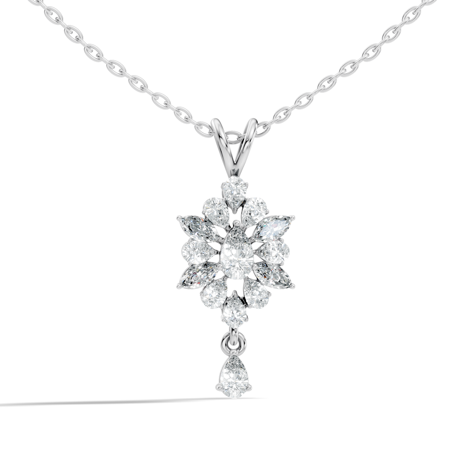 Pear & Marquise Diamond Snowflake Cluster Drop Pendant