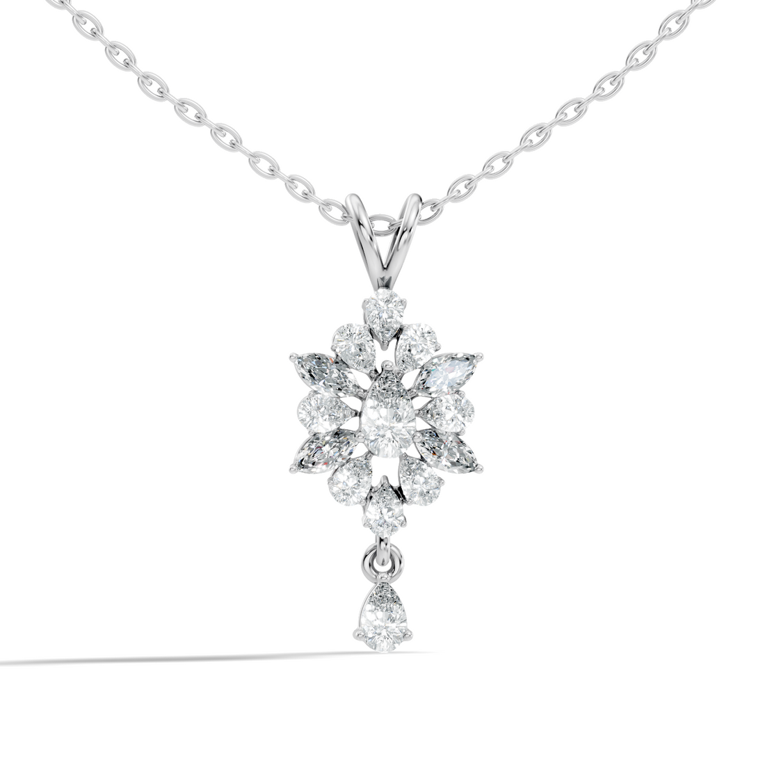 Pear & Marquise Diamond Snowflake Cluster Drop Pendant