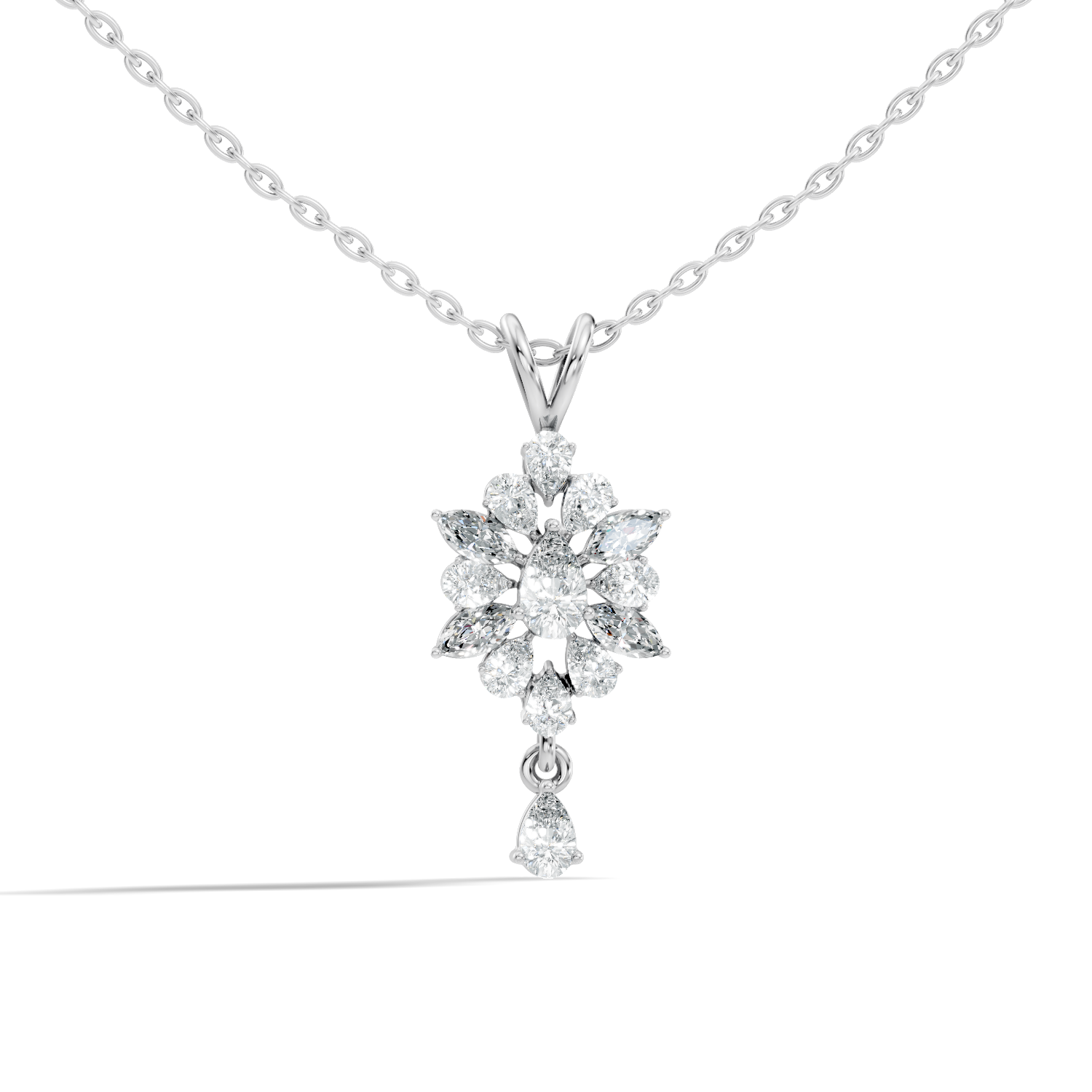 Pear & Marquise Diamond Snowflake Cluster Drop Pendant
