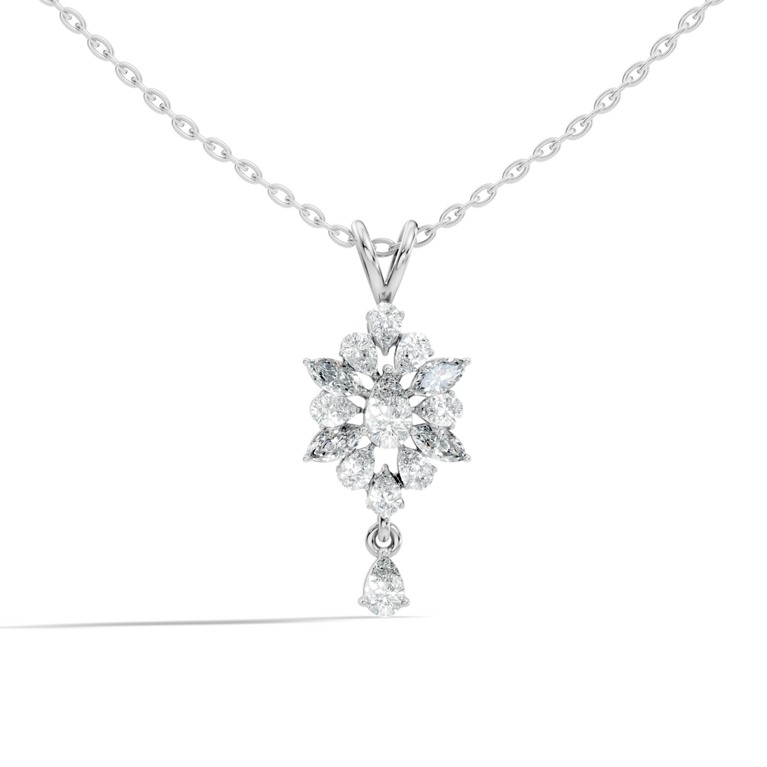 Pear & Marquise Diamond Snowflake Cluster Drop Pendant