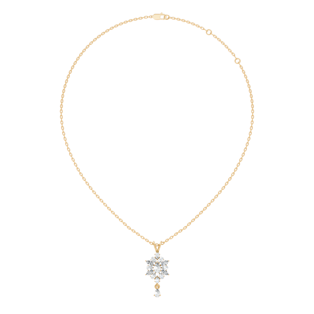 Pear & Marquise Diamond Snowflake Cluster Drop Pendant