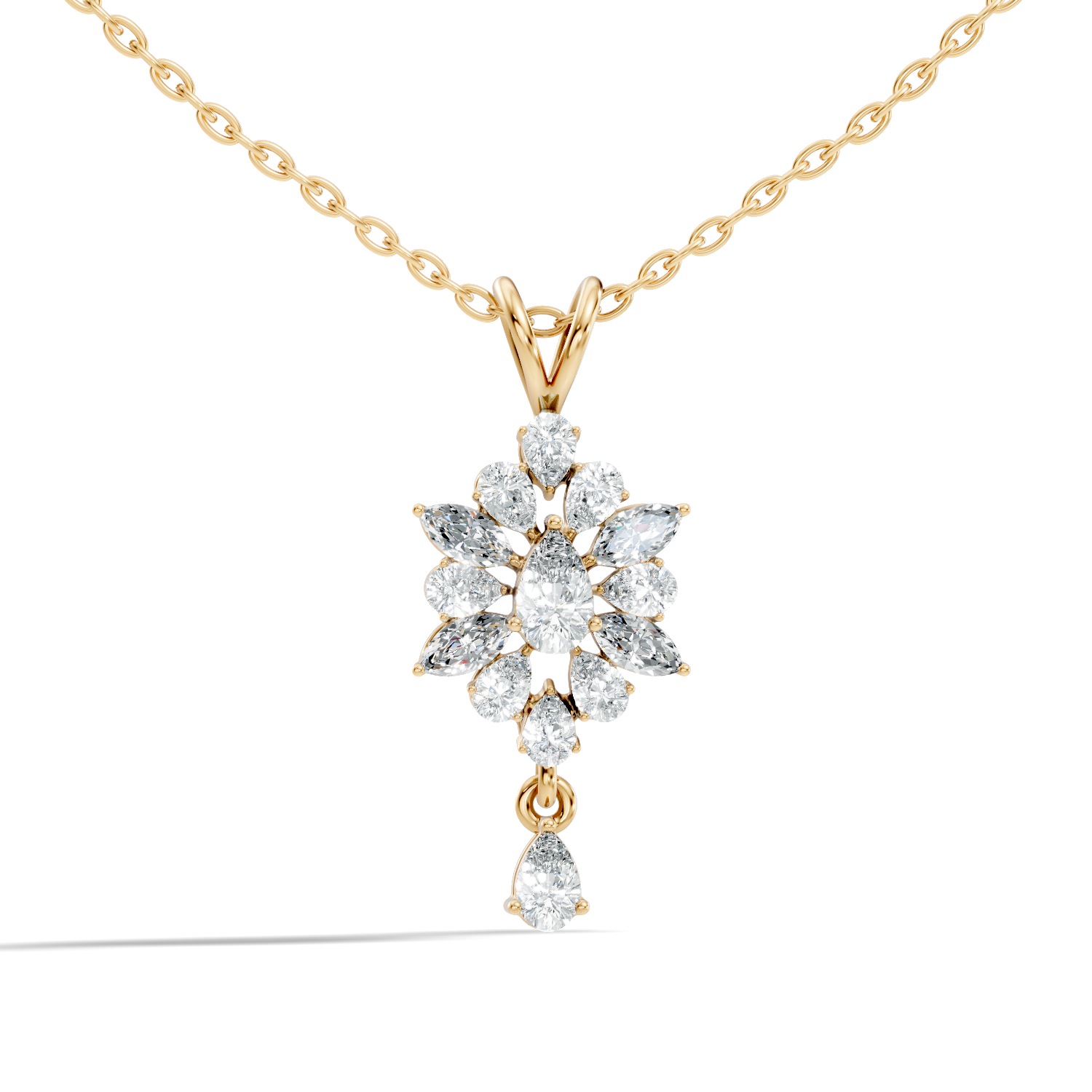 Pear & Marquise Diamond Snowflake Cluster Drop Pendant
