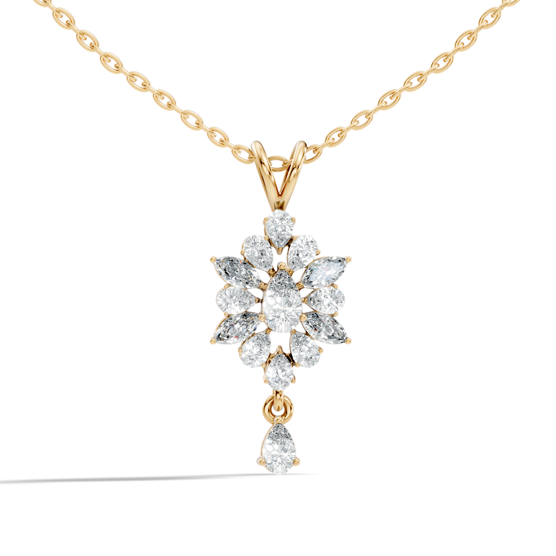 Pear & Marquise Diamond Snowflake Cluster Drop Pendant