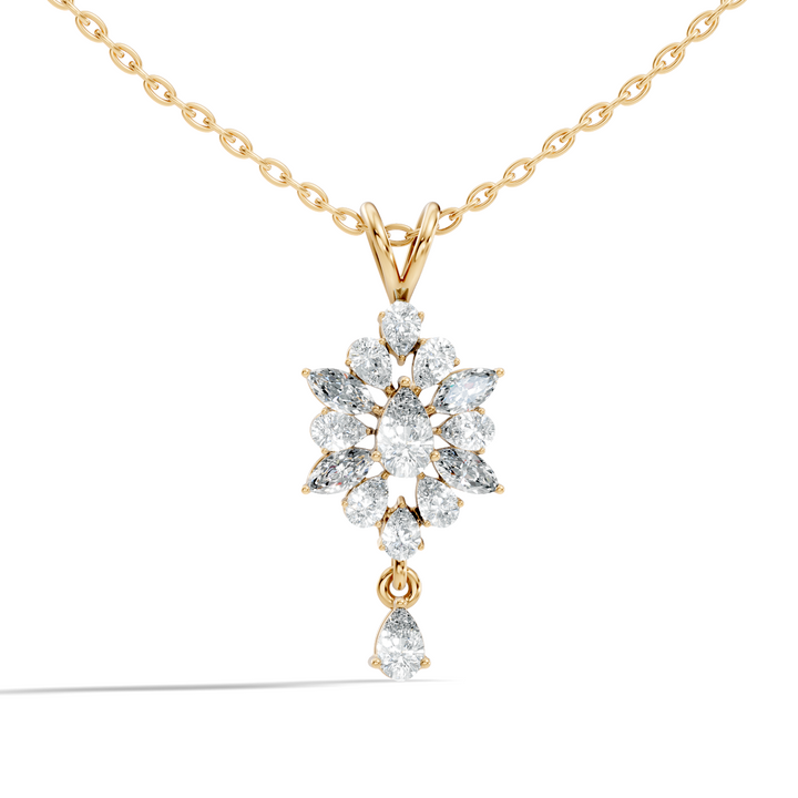 Pear & Marquise Diamond Snowflake Cluster Drop Pendant