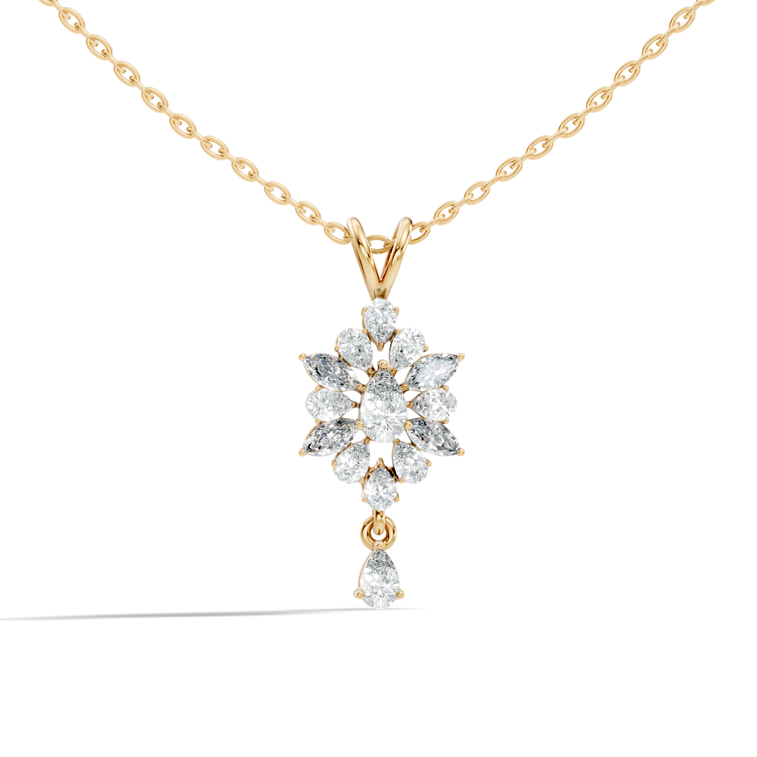 Pear & Marquise Diamond Snowflake Cluster Drop Pendant