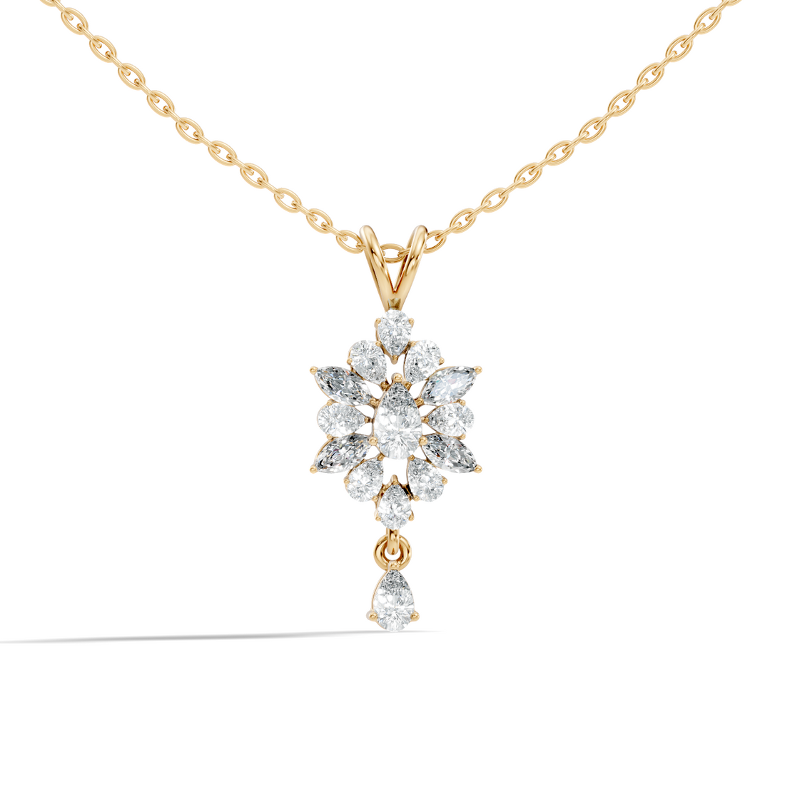 Pear & Marquise Diamond Snowflake Cluster Drop Pendant