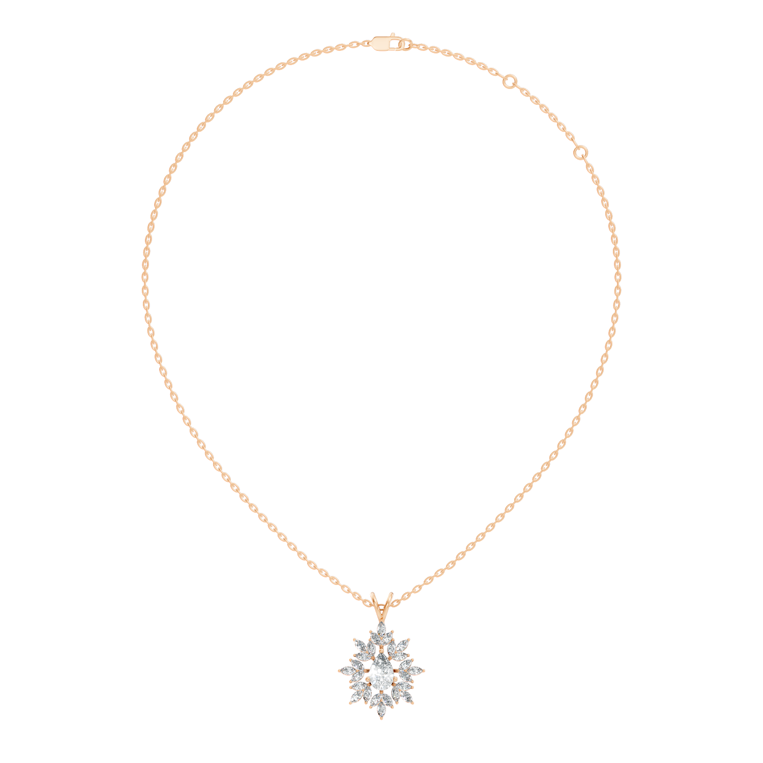 Pear & Marquise Diamond Starburst Medallion Solitaire Pendant