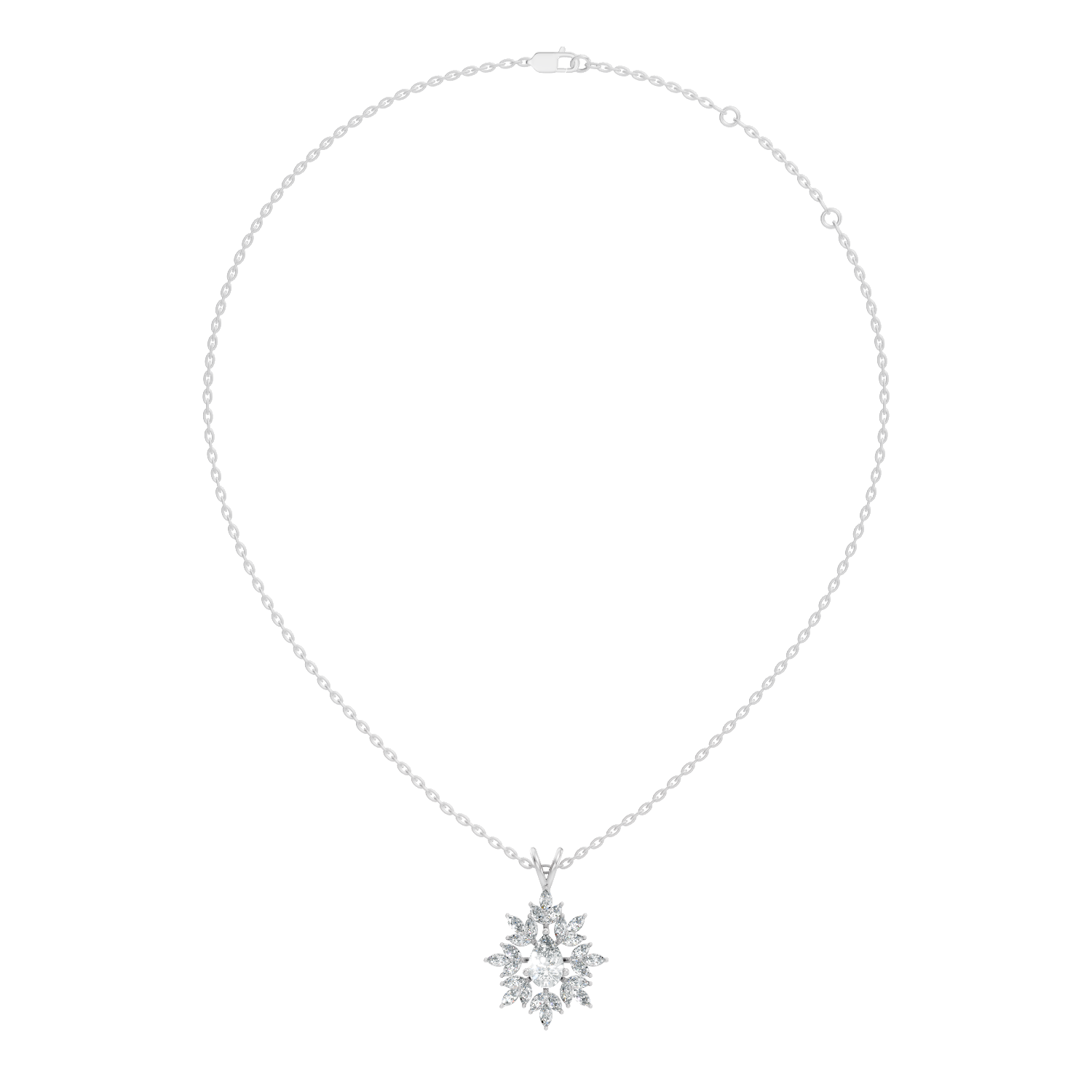 Pear & Marquise Diamond Starburst Medallion Solitaire Pendant