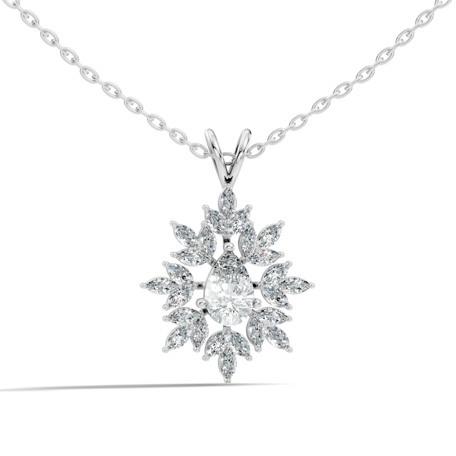 Pear & Marquise Diamond Starburst Medallion Solitaire Pendant